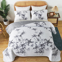 Load image into Gallery viewer, Botanical Grey Leaves Reversible 3 Piece Bedding Quilt Set
