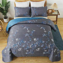 Load image into Gallery viewer, Botanical Navy Leaves Reversible 3 Piece Bedding Quilt Set
