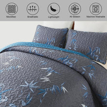 Load image into Gallery viewer, Botanical Navy Leaves Reversible 3 Piece Bedding Quilt Set
