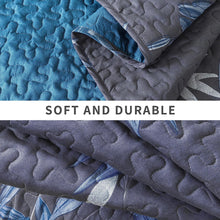 Load image into Gallery viewer, Botanical Navy Leaves Reversible 3 Piece Bedding Quilt Set
