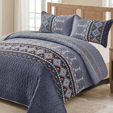 Load image into Gallery viewer, Boho Aztec Navy Blue Reversible 3 Piece Quilt Set
