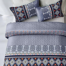 Load image into Gallery viewer, Boho Aztec Navy Blue Reversible 3 Piece Quilt Set
