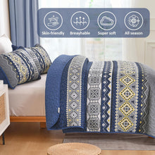 Load image into Gallery viewer, Boho Aztec Navy &amp; Grey Reversible 3 Piece Quilt Set
