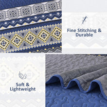 Load image into Gallery viewer, Boho Aztec Navy &amp; Grey Reversible 3 Piece Quilt Set
