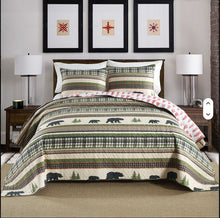 Load image into Gallery viewer, Forest Green Bear Cabin Bedding Quilt Set
