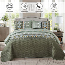 Load image into Gallery viewer, Boho Aztec Olive Green Reversible 3 Piece Quilt Set
