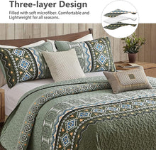 Load image into Gallery viewer, Boho Aztec Olive Green Reversible 3 Piece Quilt Set
