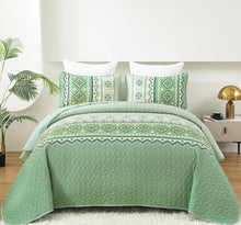 Load image into Gallery viewer, Boho Aztec Sage Green Reversible 3 Piece Quilt Set

