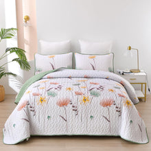 Load image into Gallery viewer, Sage Green Floral 3 Piece Bedding Quilt Set
