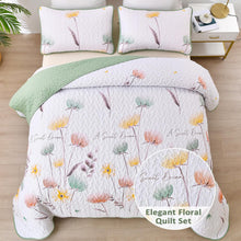 Load image into Gallery viewer, Sage Green Floral 3 Piece Bedding Quilt Set
