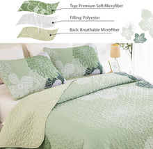 Load image into Gallery viewer, Sage Green Bohemian Floral 3 Piece Bedding Quilt Set
