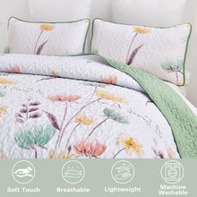 Load image into Gallery viewer, Sage Green Floral 3 Piece Bedding Quilt Set
