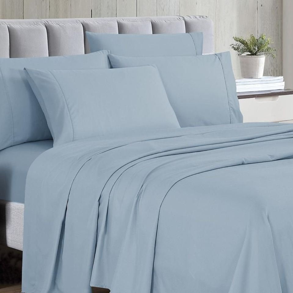 Solid Steel Blue Deep Pocket 4 Piece Sheet Set