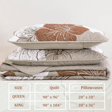 Load image into Gallery viewer, Taupe Bohemian Floral 3 Piece Bedding Quilt Set
