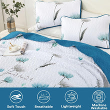 Load image into Gallery viewer, Blue &amp; Teal Wild Flowers 3 Piece Bedding Quilt Set
