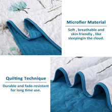 Load image into Gallery viewer, Blue &amp; Teal Wild Flowers 3 Piece Bedding Quilt Set
