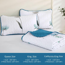 Load image into Gallery viewer, Blue &amp; Teal Wild Flowers 3 Piece Bedding Quilt Set
