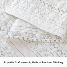 Load image into Gallery viewer, Boho Aztec White &amp; Brownish Grey 3 Piece Quilt Set
