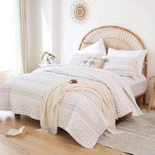Load image into Gallery viewer, Boho Aztec White &amp; Brownish Grey 3 Piece Quilt Set
