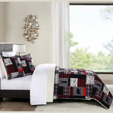 Load image into Gallery viewer, Black / Grey Patchwork Sherpa 3 Piece Comforter Set
