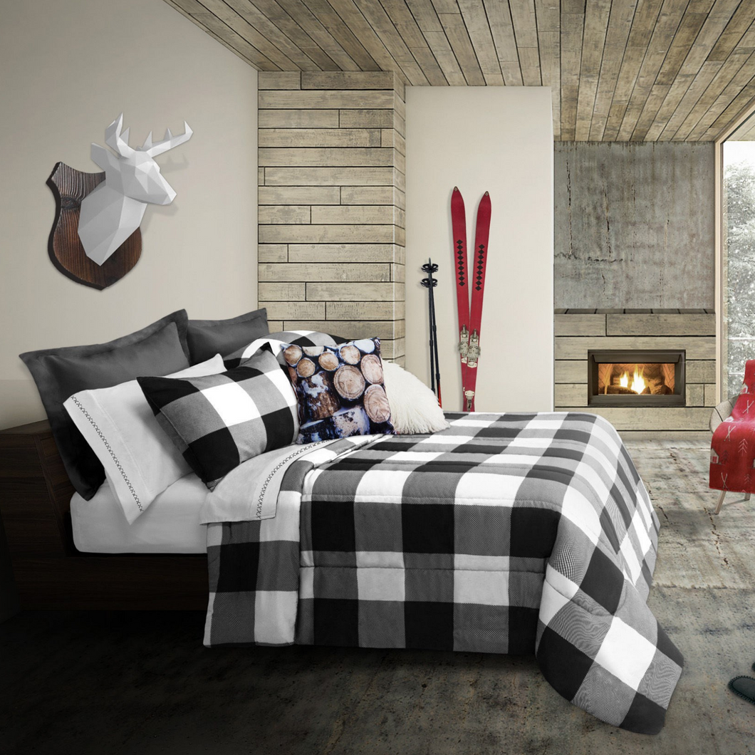 Classic Black White Buffalo Plaid Bedding Comforter Set