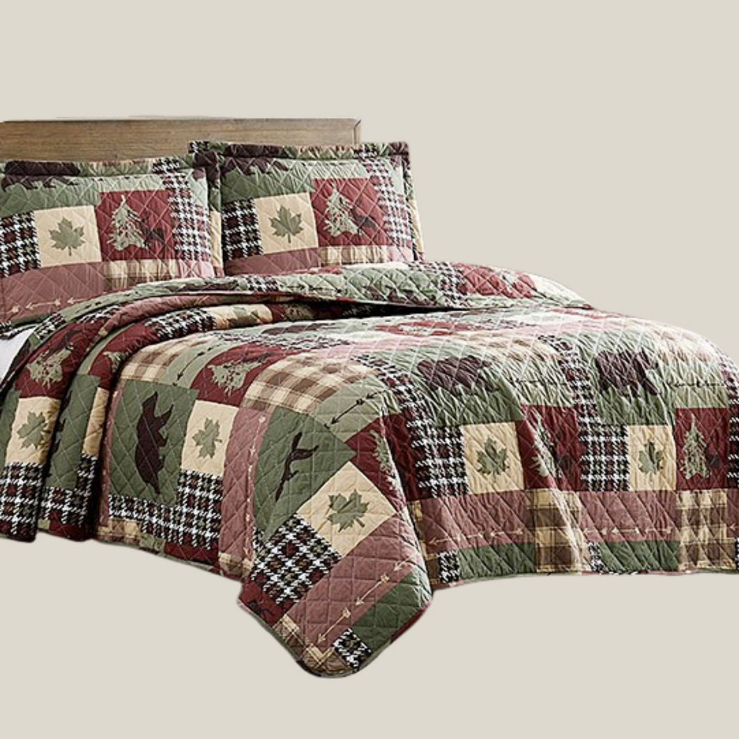 Forest Green Bear Cottage Bedding Quilt Set