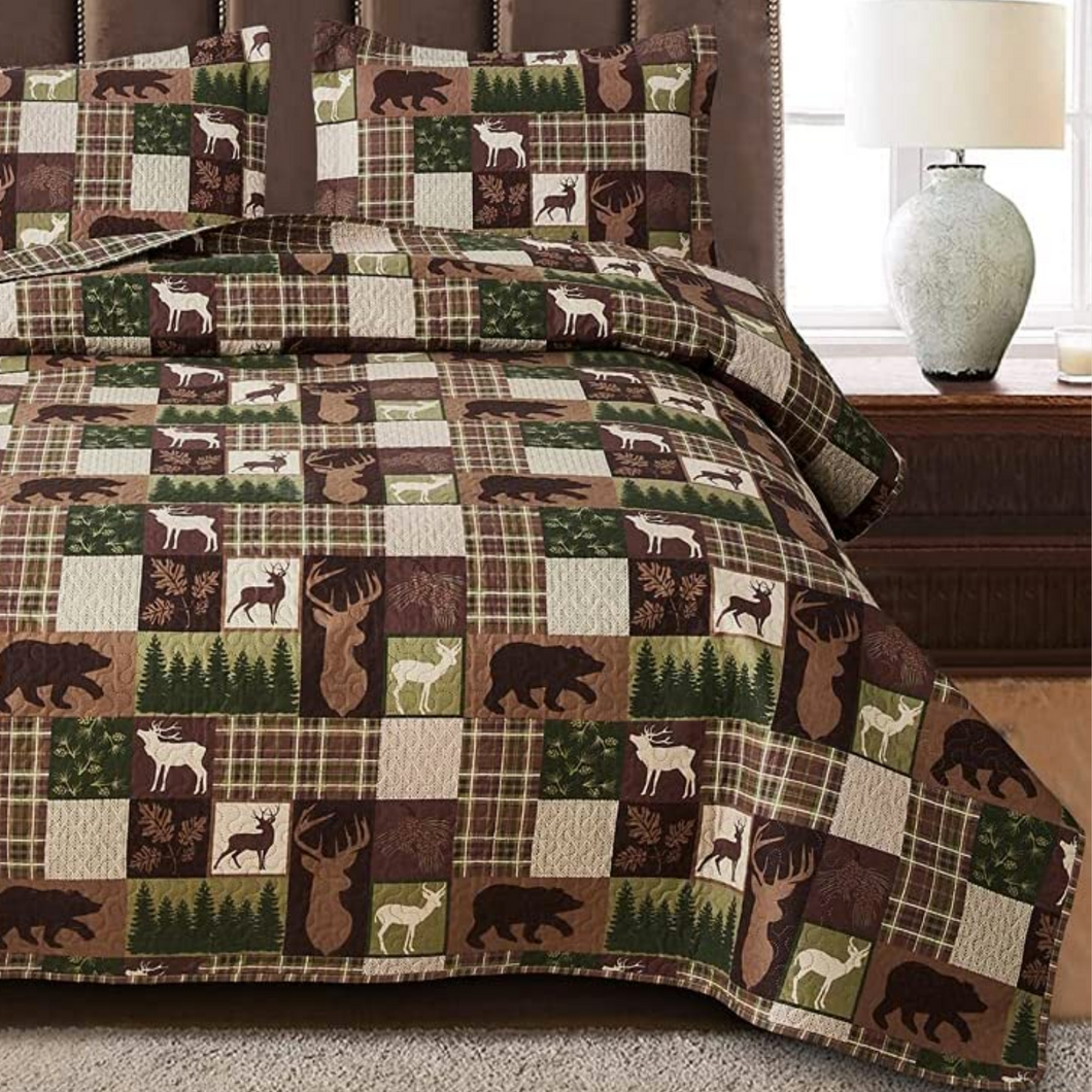 Forest Wildlife Cottage Bedding Quilt Set