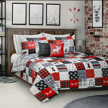 Load image into Gallery viewer, This versatile quilt features a series of plaid and outdoor-themed motifs arranged in a block pattern. Perfect to accent your rustic country theme bedroom at your house, cottage or cabin. 
