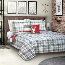 Load image into Gallery viewer, This versatile quilt features a series of plaid and outdoor-themed motifs arranged in a block pattern. Perfect to accent your rustic country theme bedroom at your house, cottage or cabin. 
