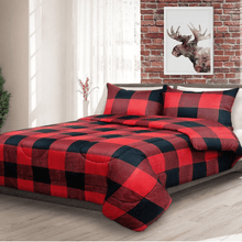 Load image into Gallery viewer, Maxtona Comforter Set Buffalo Plaid - 3 Piece Comforter Set • Red Black
