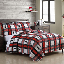 Load image into Gallery viewer, Country Reindeer Plaid 3 Piece Bedding Quilt Set
