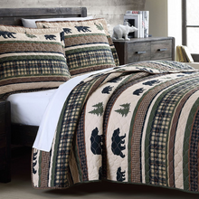 Load image into Gallery viewer, Forest Green Bear Cabin Bedding Quilt Set

