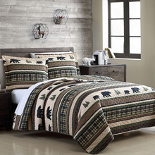 Load image into Gallery viewer, Forest Green Bear Cabin Bedding Quilt Set
