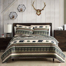 Load image into Gallery viewer, Forest Green Bear Cabin Bedding Quilt Set
