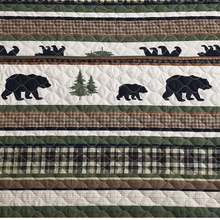 Load image into Gallery viewer, Forest Green Bear Cabin Bedding Quilt Set
