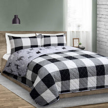 Load image into Gallery viewer, Grey Deer Reversible Plaid Bedding Quilt Set
