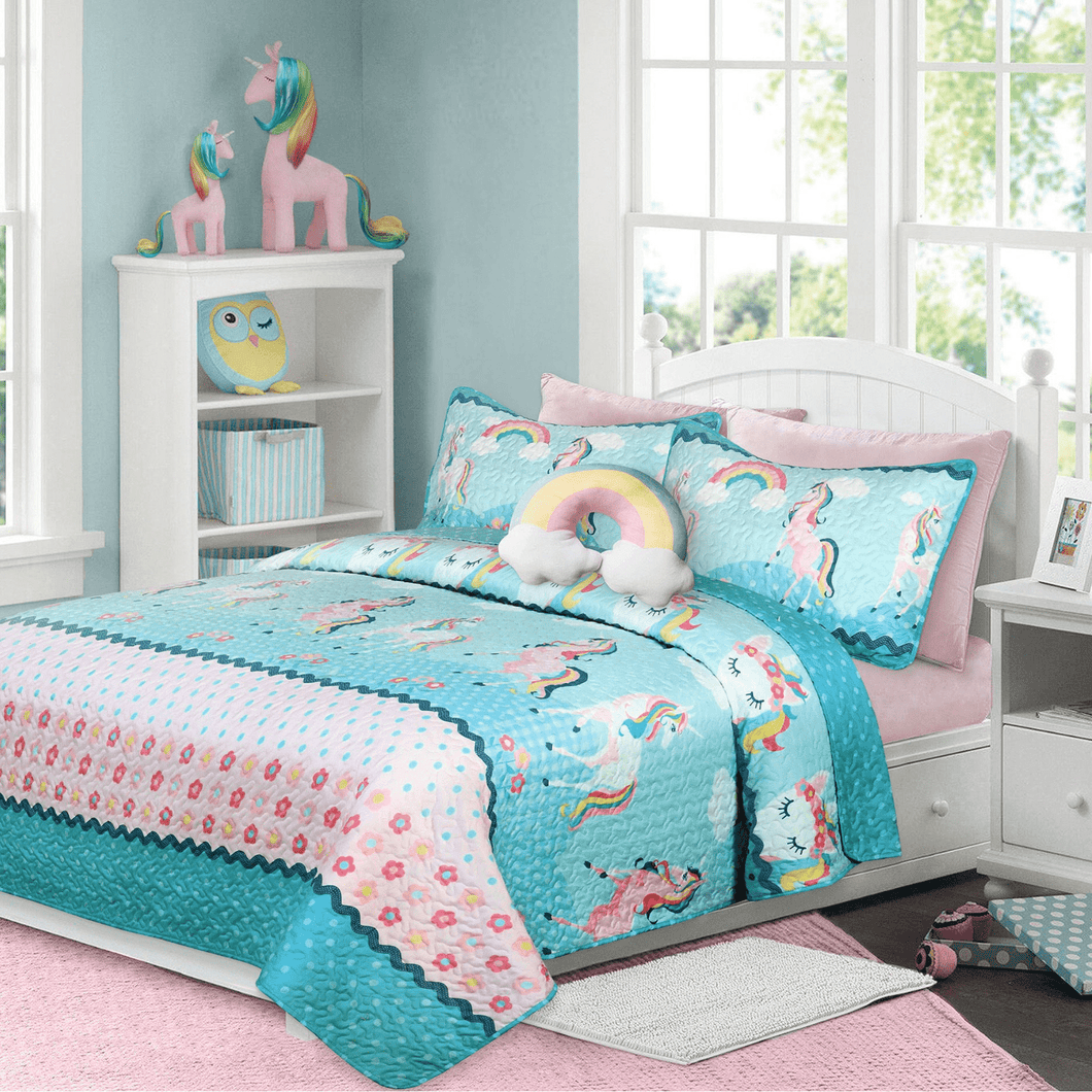 Rainbow Unicorn 3 Piece Bedding Quilt Set