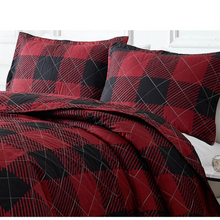 Load image into Gallery viewer, Red Black Buffalo Plaid Bedding Quilt Set
