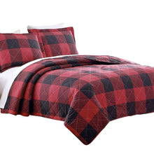 Load image into Gallery viewer, Red Black Buffalo Plaid 3 Piece Bedding Quilt Set

