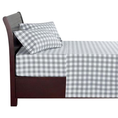 Maxtona Sheet Sets Grey Plaid - 4 Piece 100% Cotton Flannel Sheets